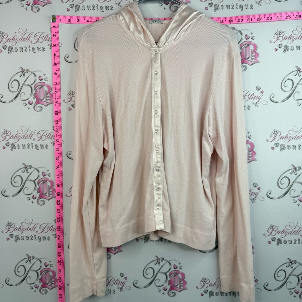 Pj Harlow sweater snap button Light Pink Hooded Button-Front Cardigan Sweater